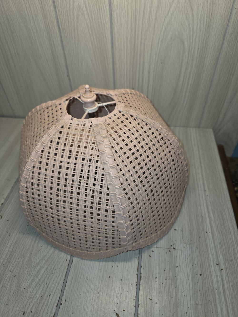 Vintage 70's Pink Wicker Lamp Shade Boho Chic Coquette Cottagecore Metal Parts